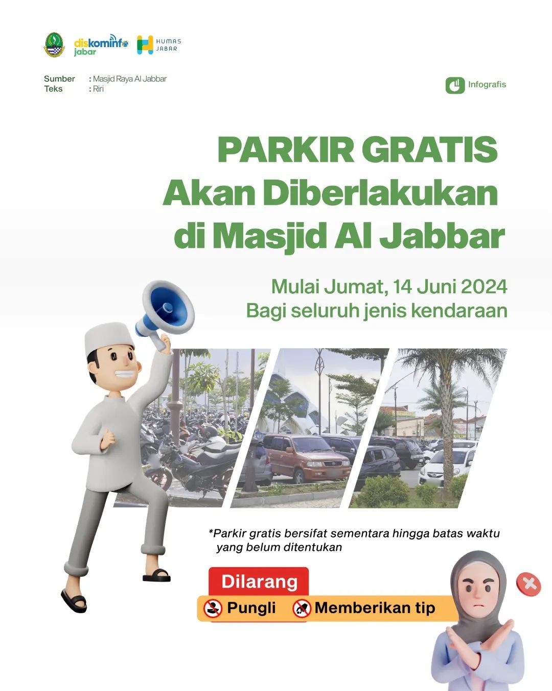 Parkir Gratis Diberlakukan di Masjid Raya Al Jabbar, untuk Sementara